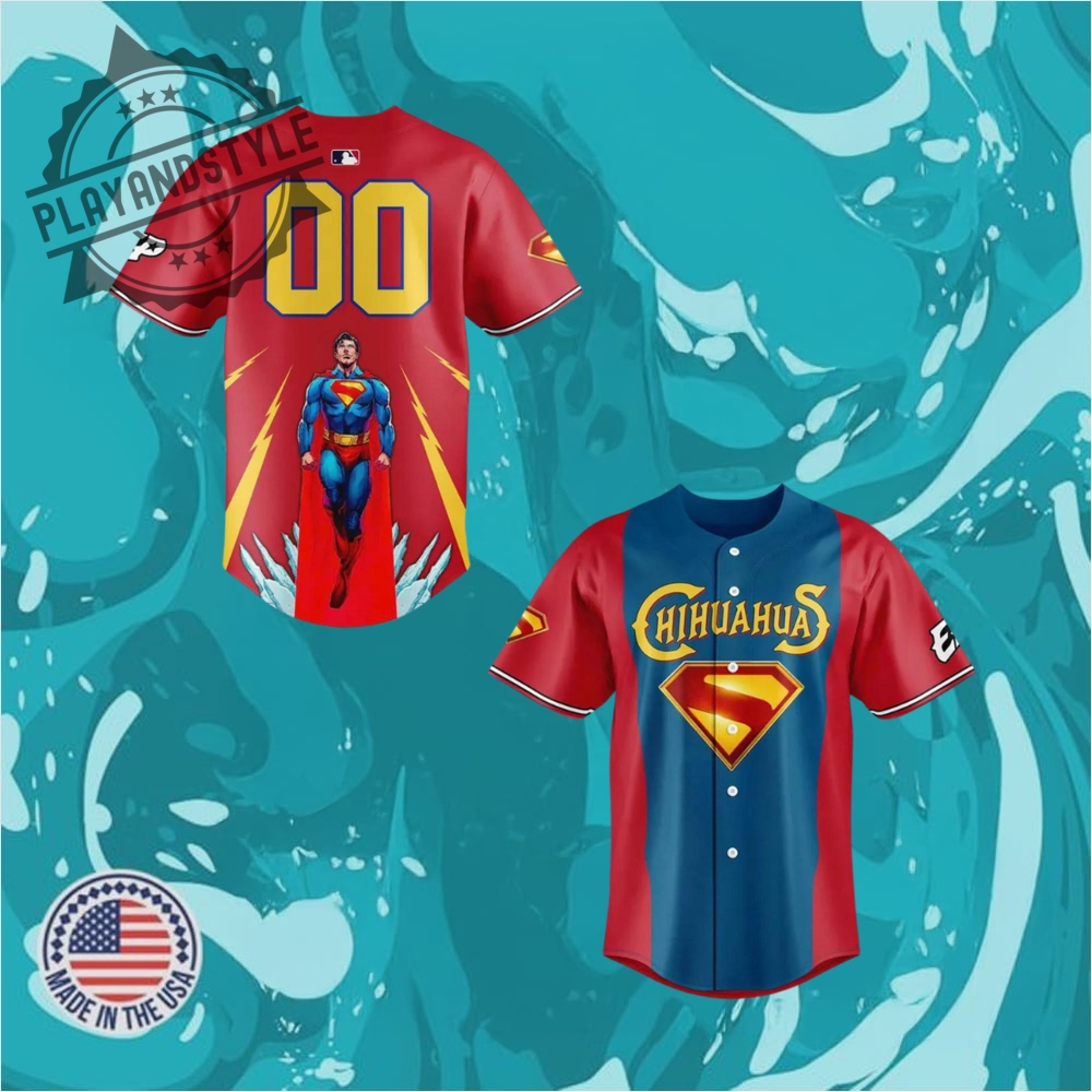 "Exclusive 2025 Merchandise: Hats, Tees, Hoodies, and Jerseys Collection" 7 El Paso Chihuahuas 2025 Superman Night Baseball Jersey