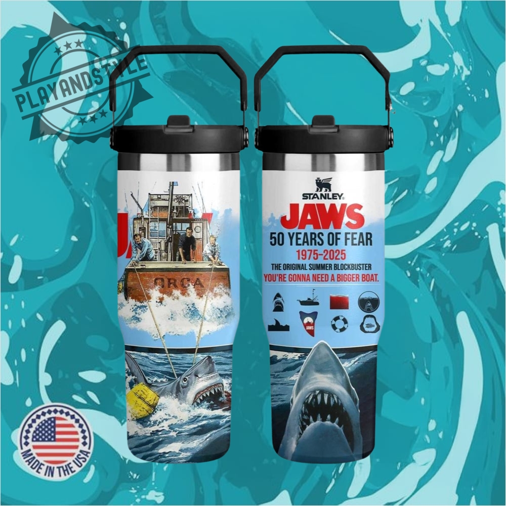 "Exclusive 2025 Merchandise: Hats, Tees, Hoodies, and Jerseys Collection" 21 Jaws Movie 50Th Anniversary 30 Oz Iceflow Flip Straw Tumbler