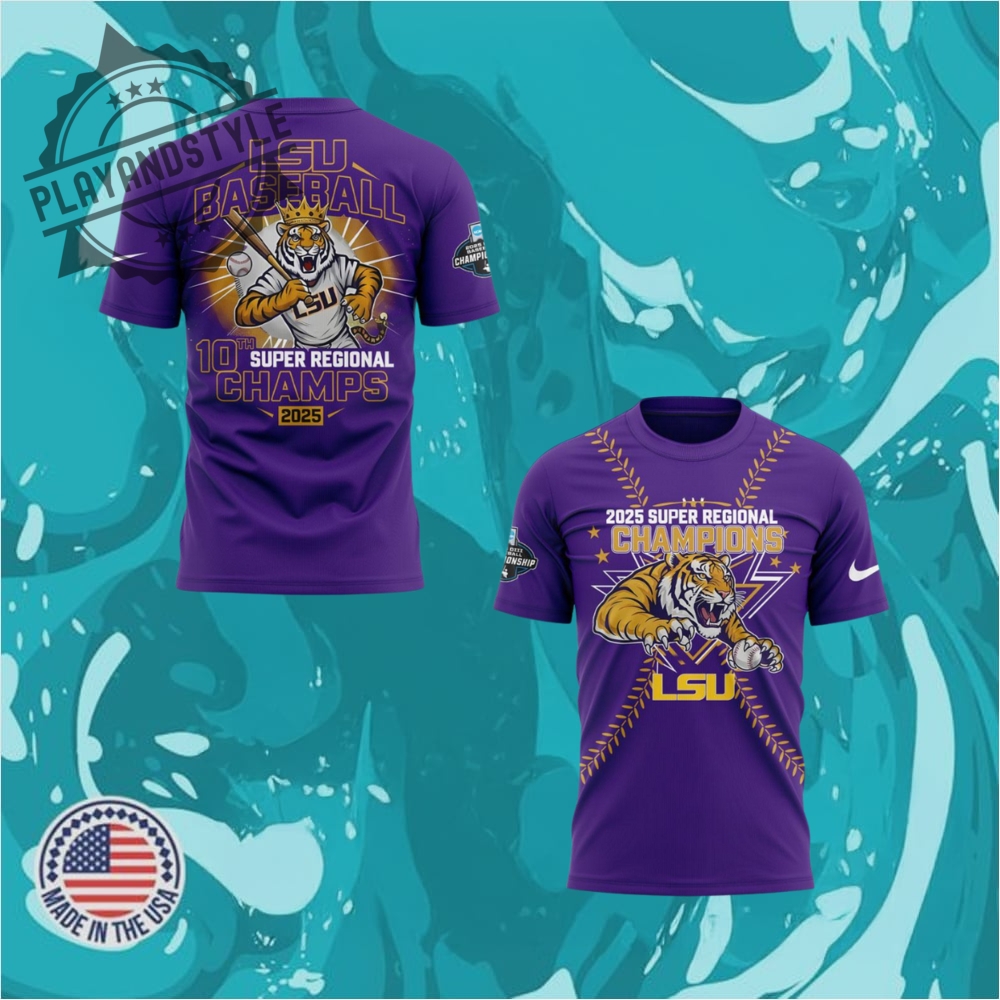 "Exclusive 2025 Merchandise: Hats, Tees, Hoodies, and Jerseys Collection" 27 Lsu Tigers Baseball 2025 Super Regional Champions Purple Tshirt