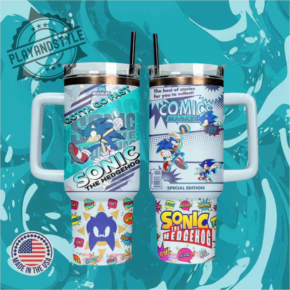 "Exclusive 2025 Merchandise: Hats, Tees, Hoodies, and Jerseys Collection" 30 Gotta Go Fast Sonic The Hedgehog Limited Edition Stanley Tumbler 40Oz