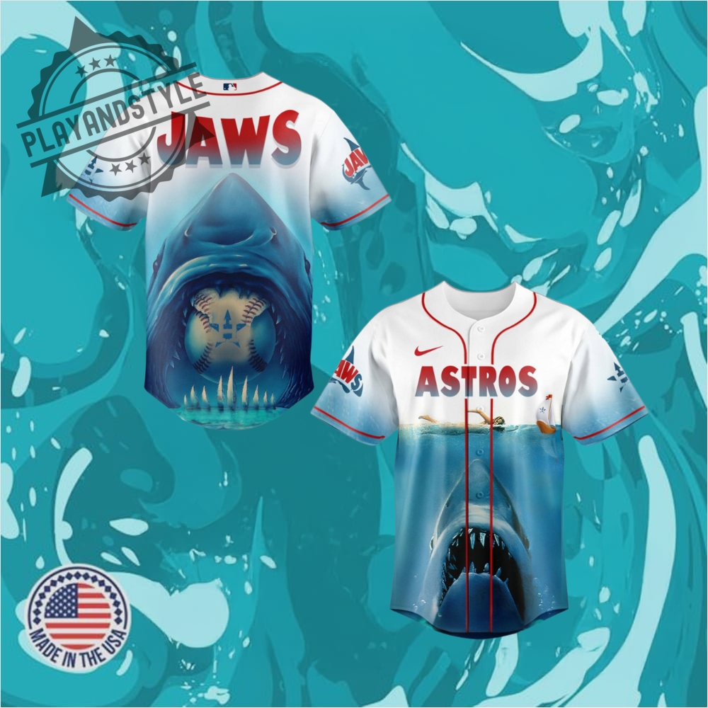 "Limited Edition Baseball Jerseys: Braves, Mariners, Phillies & More" 7 Houston Astros X Jaws Movie 50Th Anniversary Special Baseball Jersey