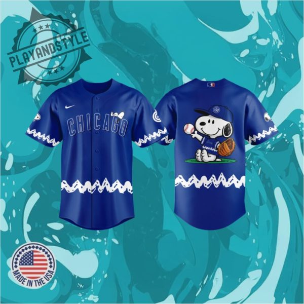 Chicago Cubs X Peanuts Day 2025 Baseball Jersey Blue playandstyle 1