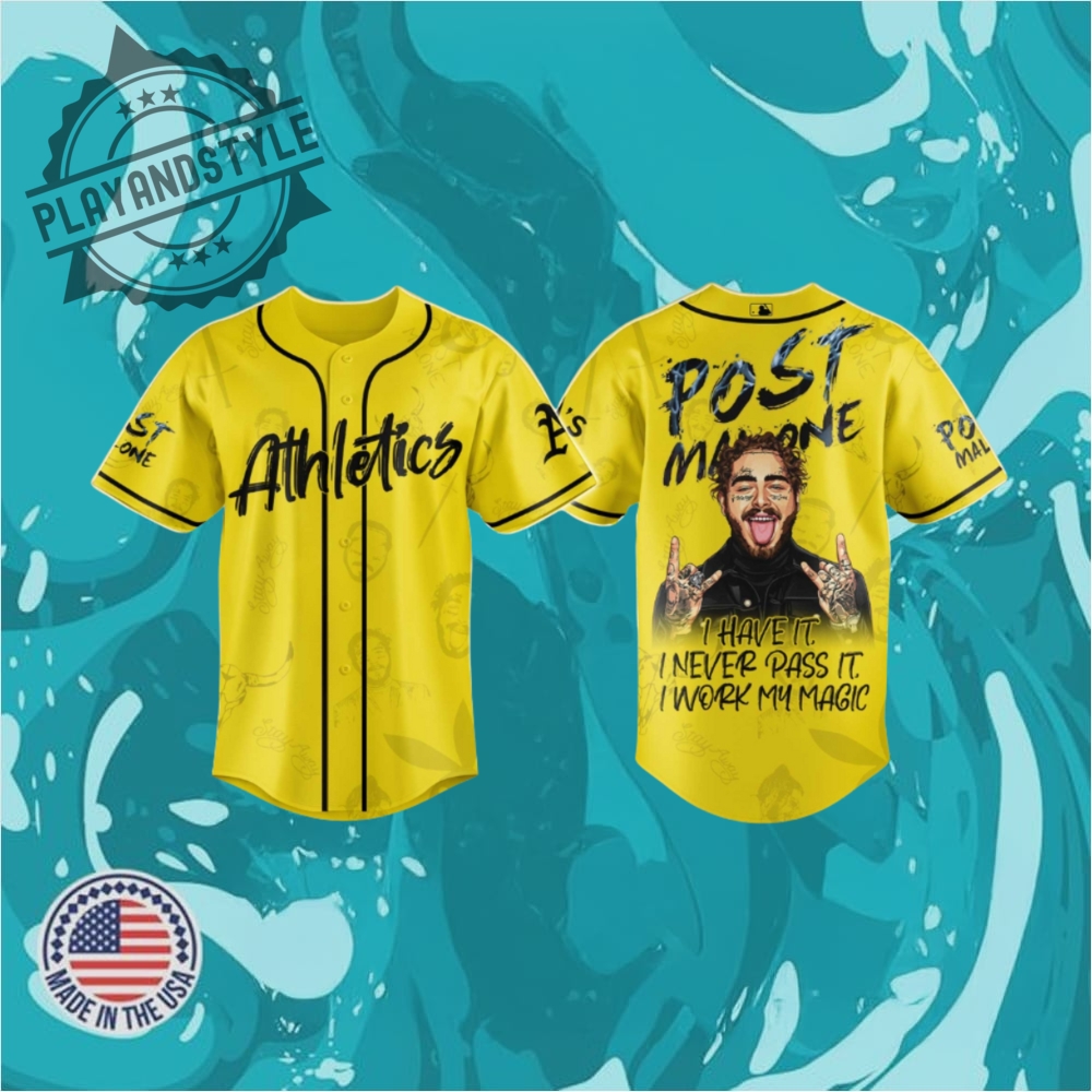 Athletics X Post Malone Tour I Have It I Never Pass It I Work My Magic Baseball Jersey