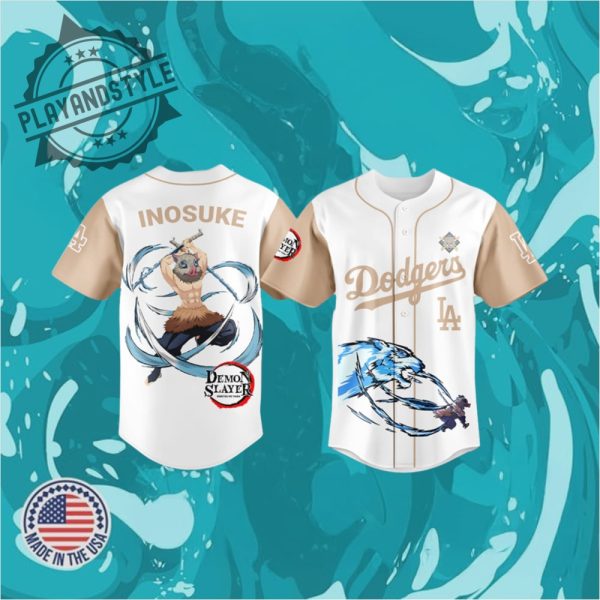 La Dodgers X Demon Slayer Hashibira Inosuke Jersey 2025 playandstyle 1