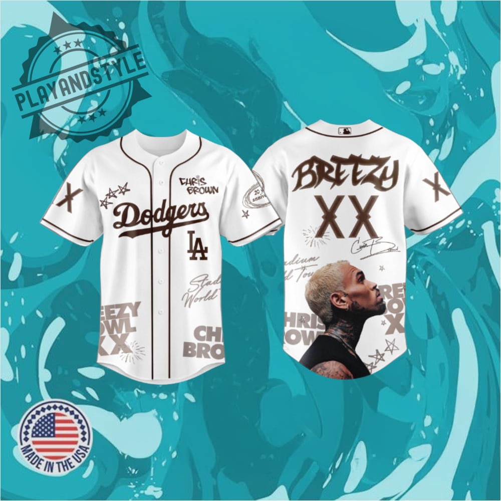 Los Angeles Dodgers X Chris Brown Breezy Bowl Xx World Tour 2025 Baseball Jersey White playandstyle 1
