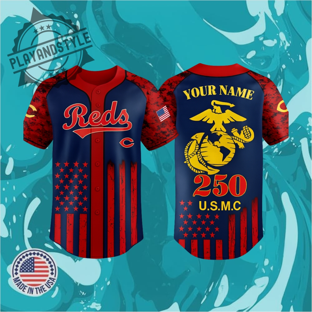 Cincinnati Reds X Usmc 250Th Custom Name Limited Edition Baseball Jersey