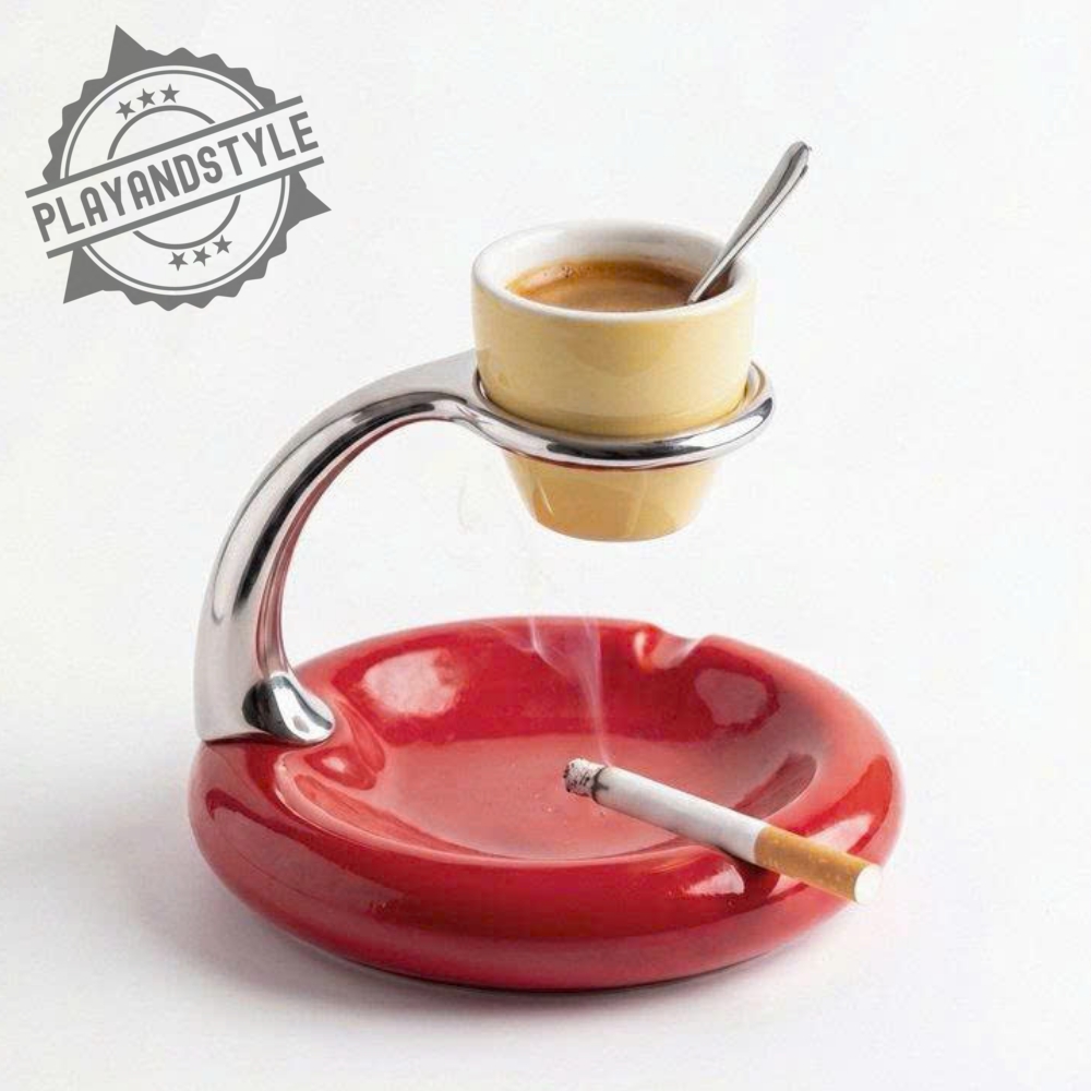 Vintage Red Ceramic Ashtray With Espresso Cup Holder Retro Coffee Smoking Set 1 Vintage Red Ceramic Ashtray With Espresso Cup Holder Retro Coffee Smoking Set